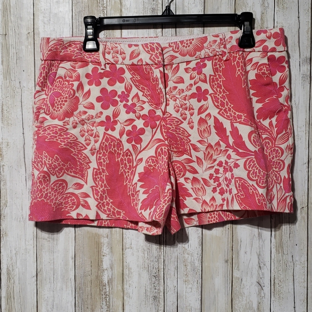 Kenar Pink and White Floral Cotton Blend Shorts